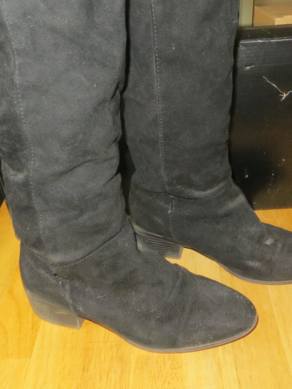 Knee High Velvet Black Boots, Size 8
